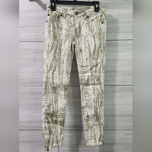 Free People Jeans feather print skinny 26 we the free zipper ankle - Picture 1 of 5